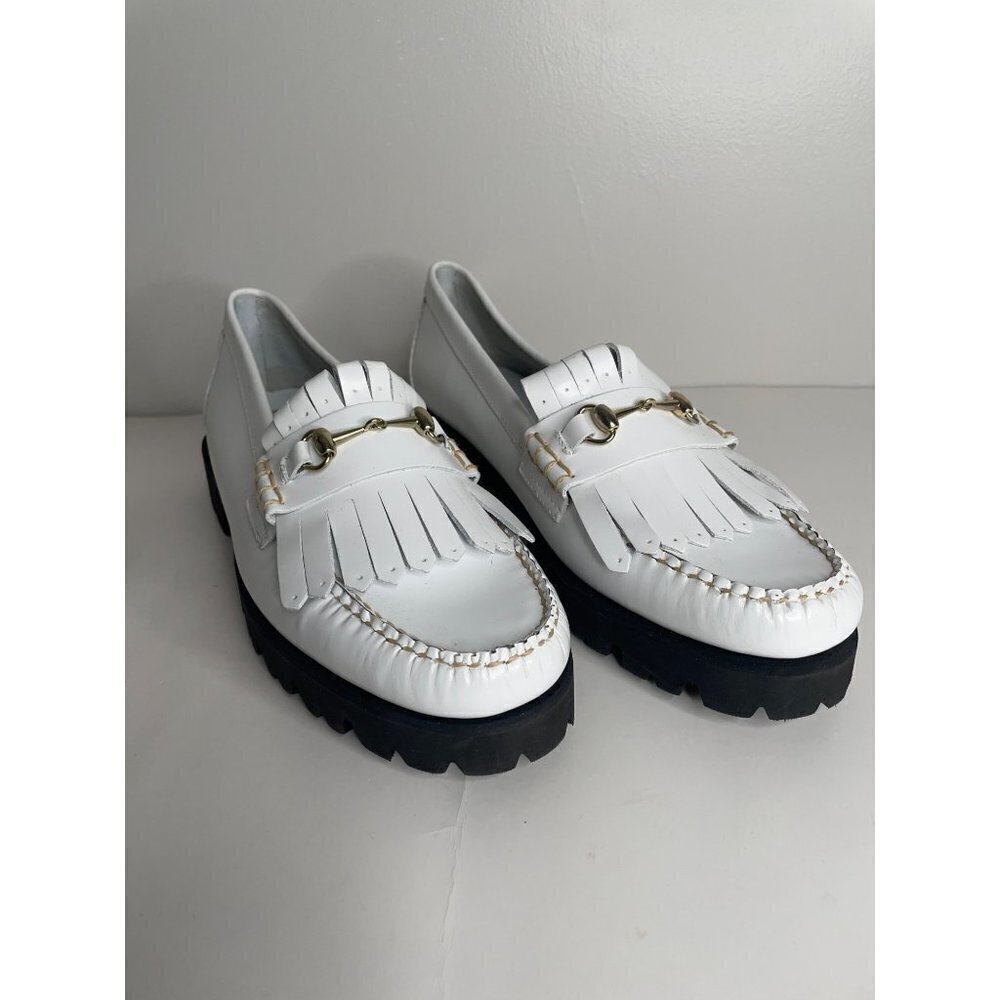 G.H. Bass Women's Lianna Kiltie Lug Loafers White Bit Buckle Fringe Platform 9.5 - Picture 2 of 6